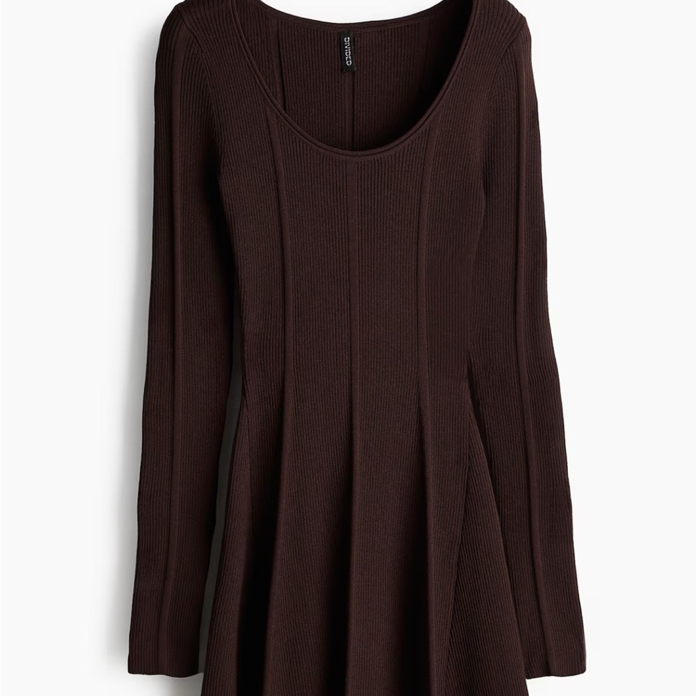 Brown Long Sleeve rib knit dress